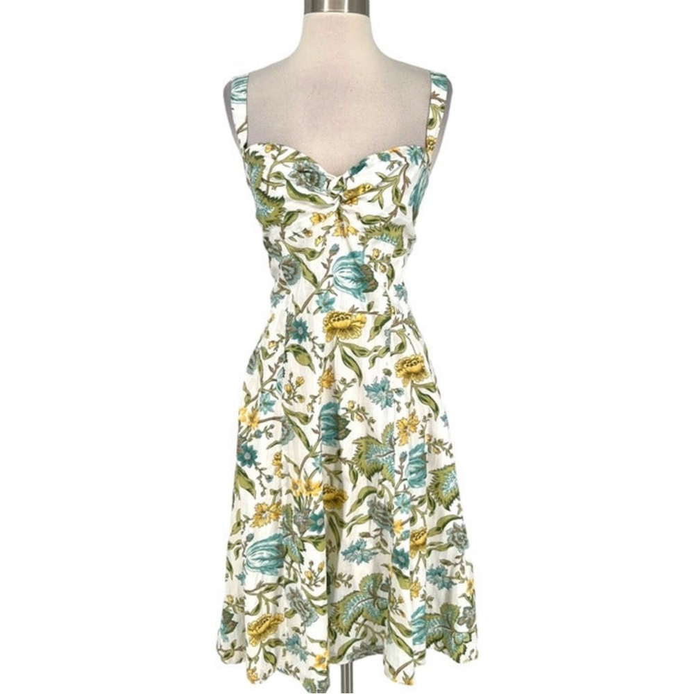 Ann Taylor Loft A-Line Floral Midi Dress White Green Size 16 NWT